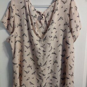Torrid pastel pink top with black sparrows 2X